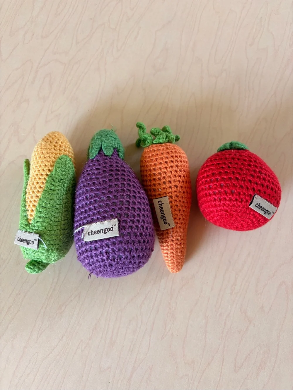 Cheengoo Organic Bamboo Crocheted Vegetable Toy Rattle Set- Washable